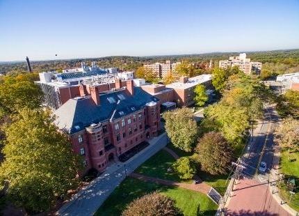 An aerial image of campus